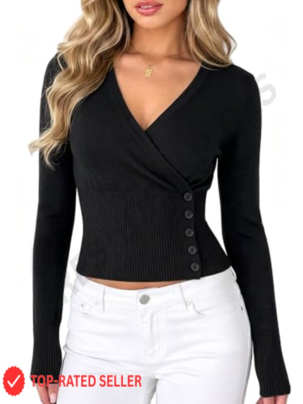 Lightweight Knit Cropped Cardigan V Neck Button Long Sleeve Wrap Sweater